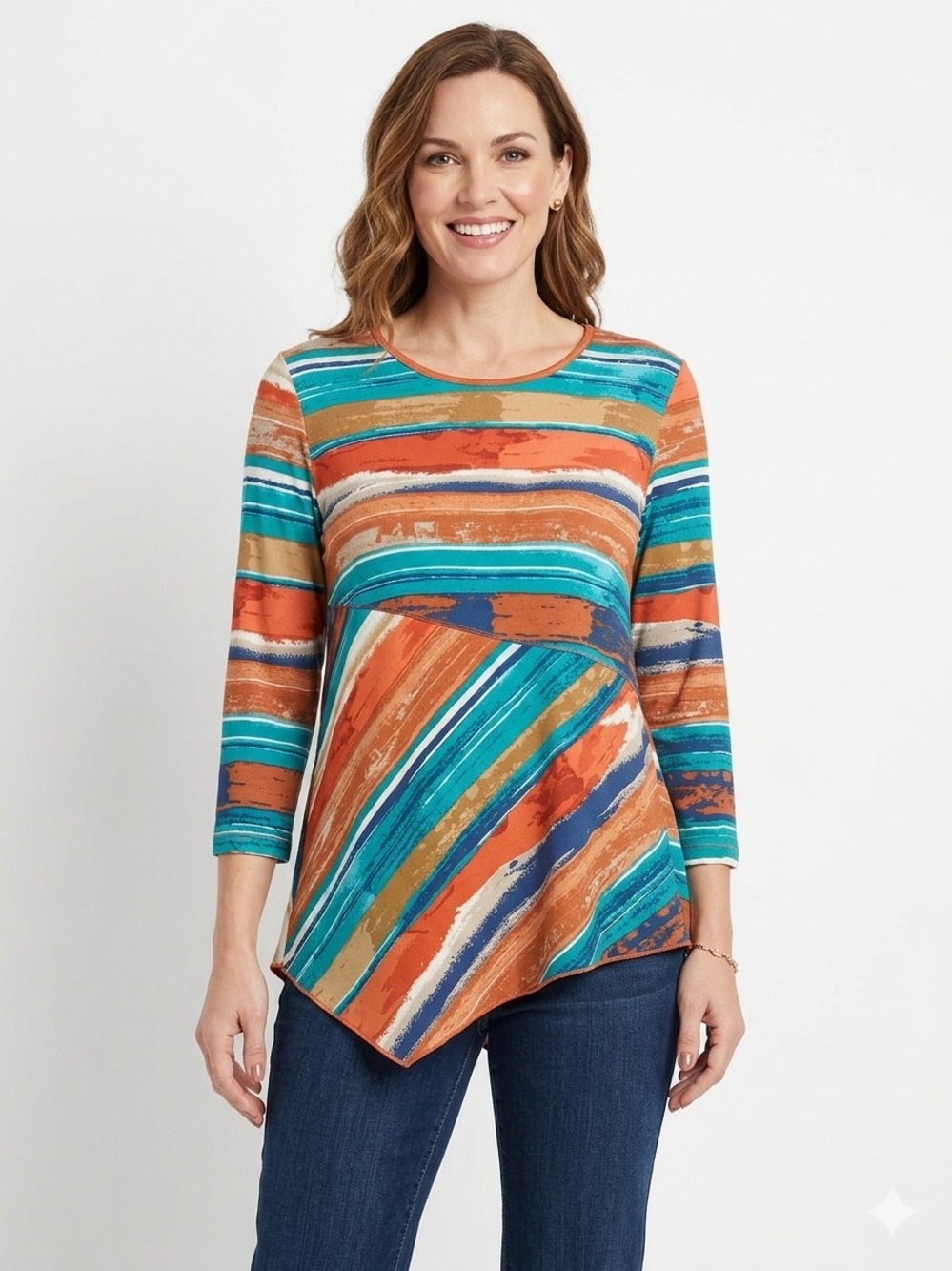 Multiples NWOT Striped Painterly Top Stretchy Comfy